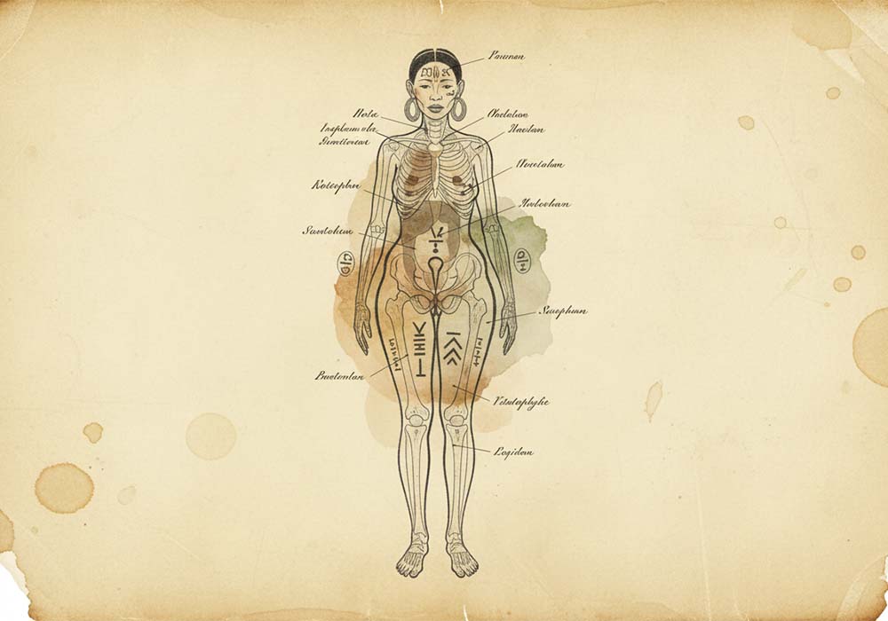 Historical illustrations and drawings documenting labia stretching across different cultures and periods.