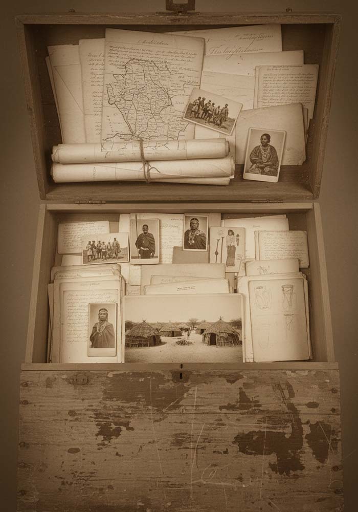 Archival collection symbolizing the preservation of cultural and historical practices related to labia stretching.