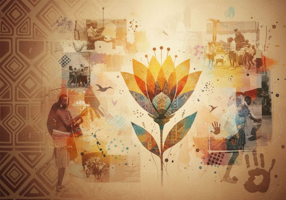 Collage d&rsquo;images culturelles et modernes symbolisant les traditions et histoires d&rsquo;&eacute;tirement des l&egrave;vres des femmes